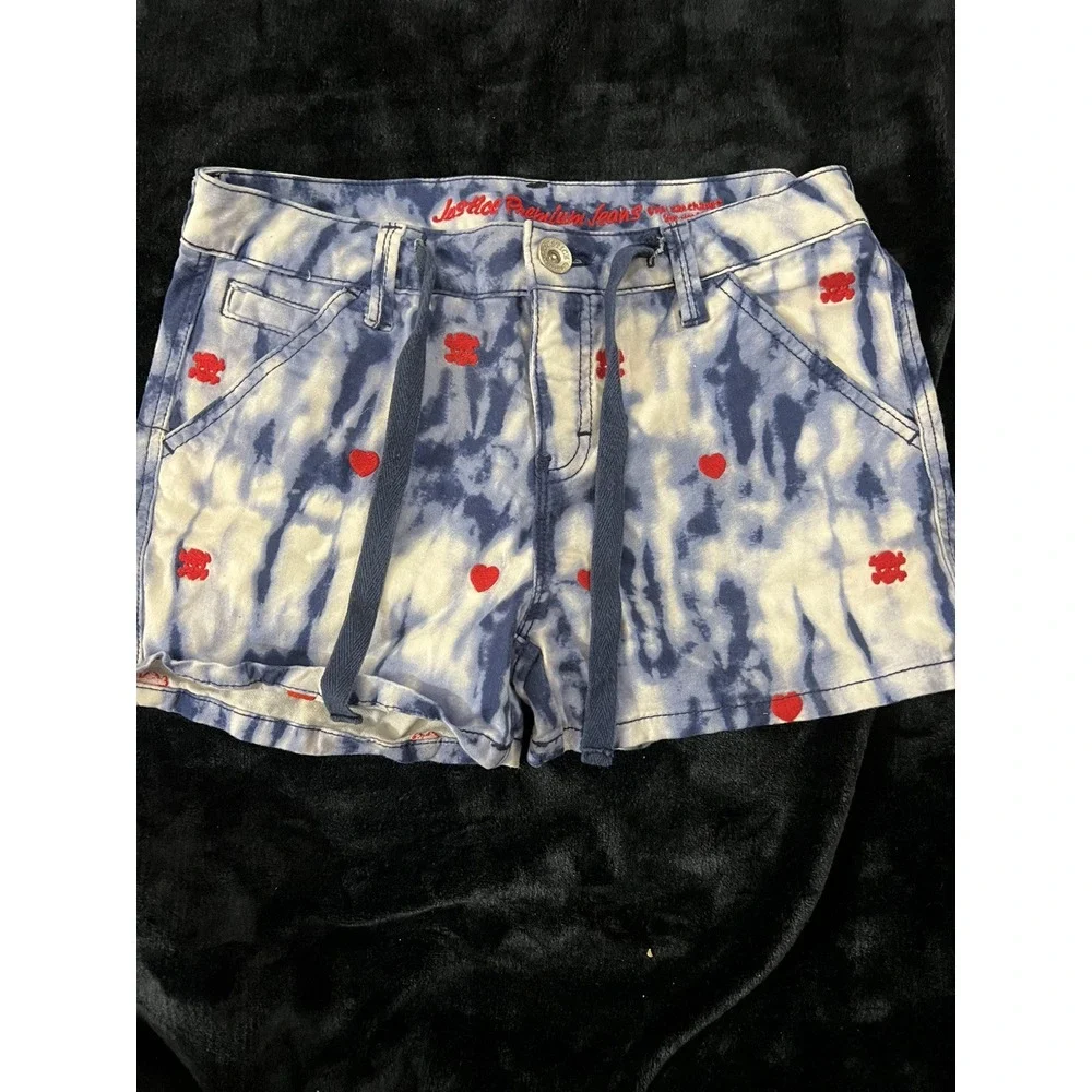 Justice Girls 14 R‎ Skull / Crossbones Tie Dye Shorts - Blue / Red / White